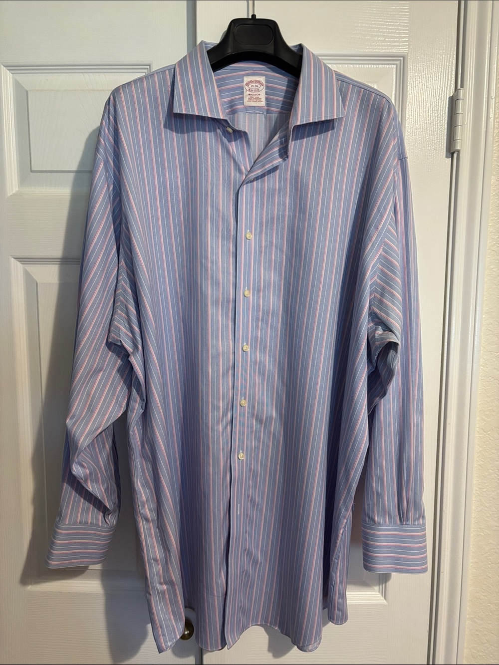 Brooks Brothers Blue, Pink and White Striped Dress Shirt